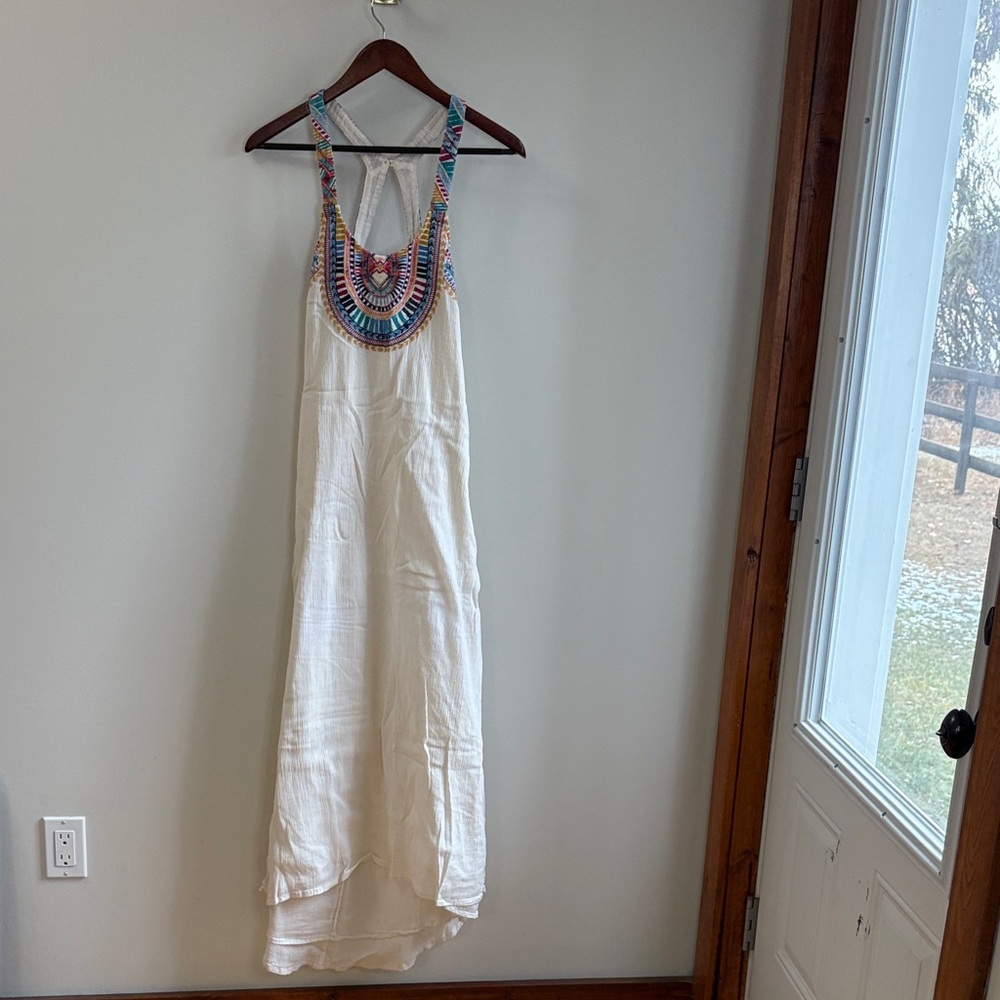 Billabong Cream High Low Dress with Multicolor Embroidery